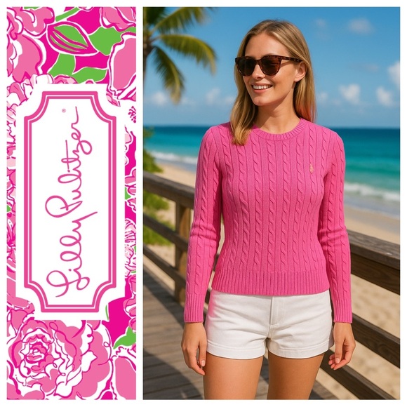 Lilly Pulitzer Maria Crewneck Cable Knit Sweater Pink, XS - Picture 1 of 9